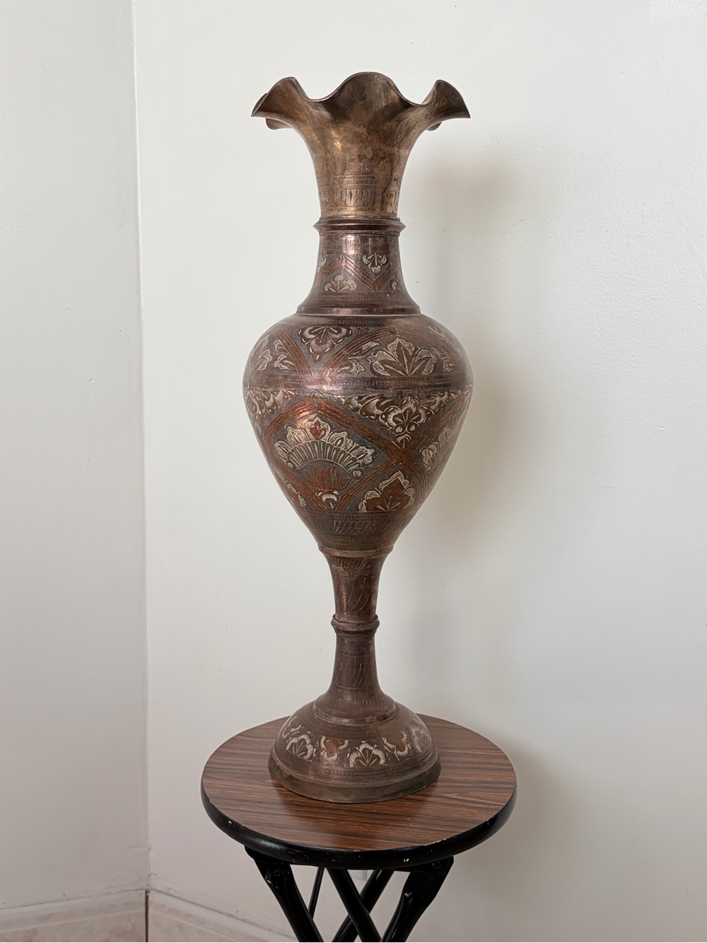 Vintage Decorative Tall Brass Floral Design Vase - Elegant Home Accent
